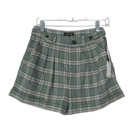 1.STATE Women's Summer Plaid Pleated Rolled-Cuff Shorts 2 - Picture 1 of 10